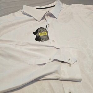 Luciano Visconti Black 3XLB White Vague Skull *has a spot* Button Shirt NWT 1020